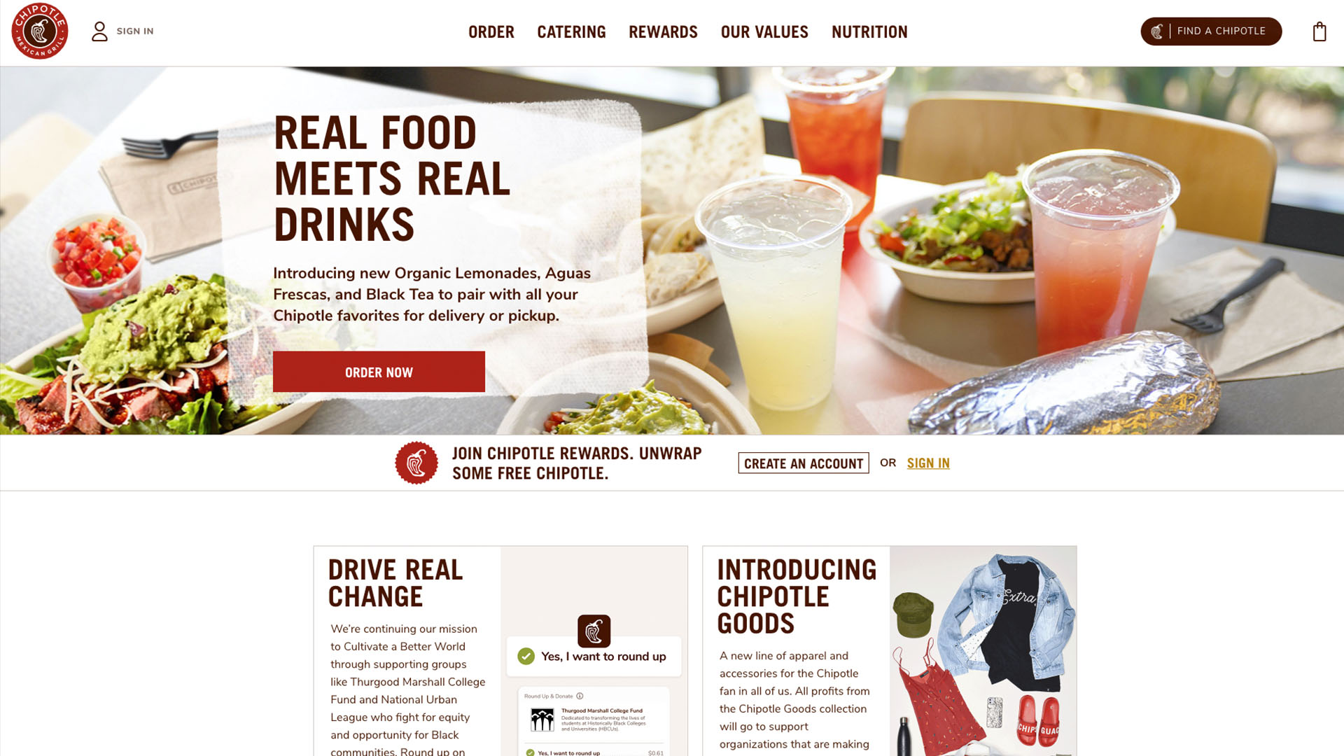 Chipotle website homepage