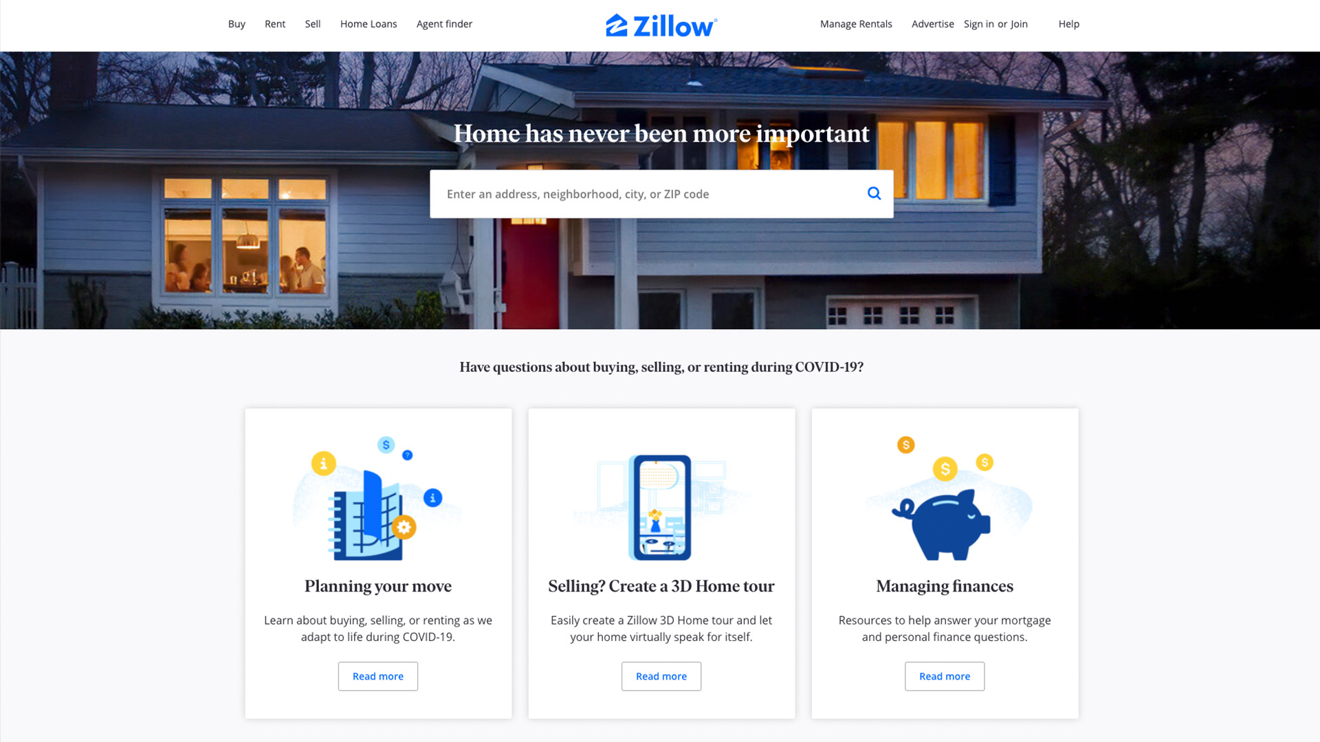 Zillow landing page