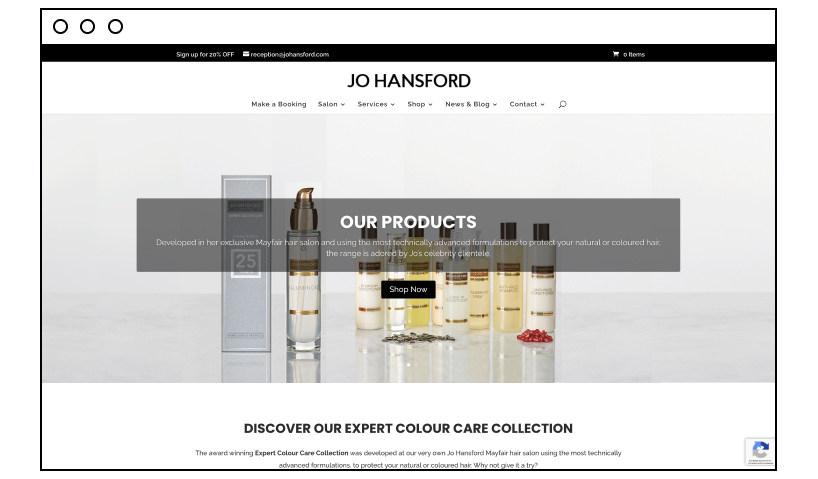 Jo Hansford beauty website example