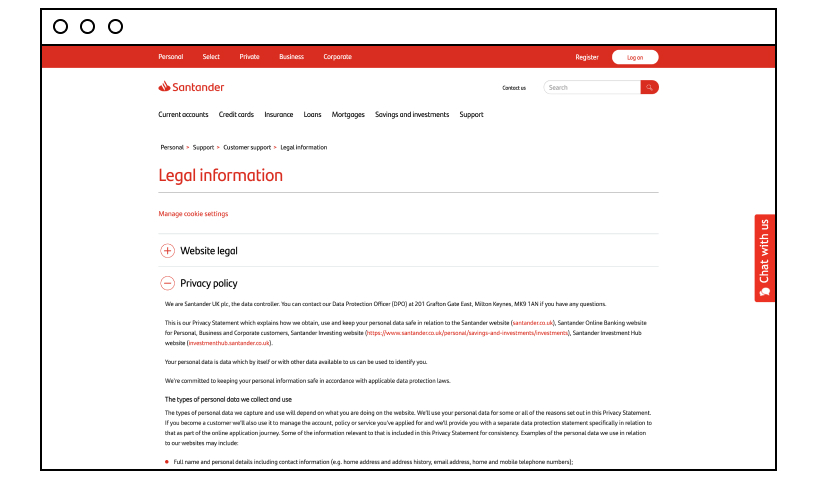 Santander's Privacy Policy
