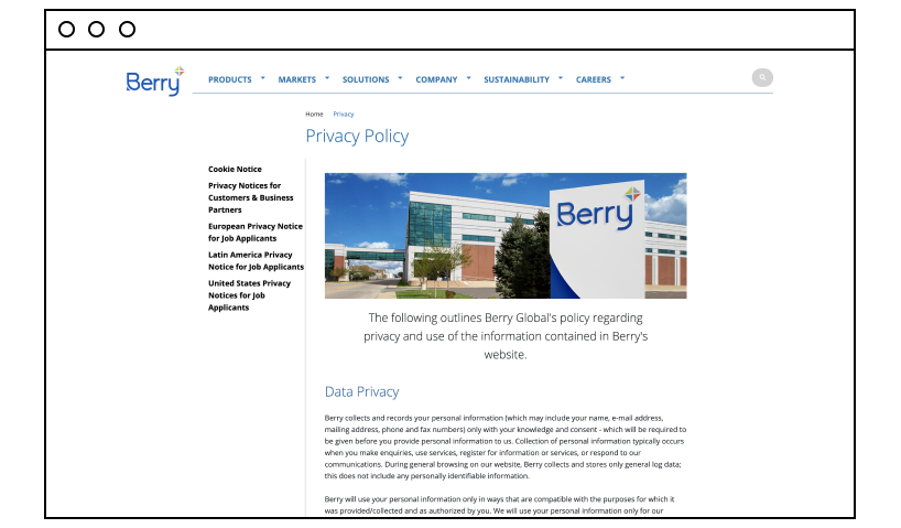 Berry Global privacy policy